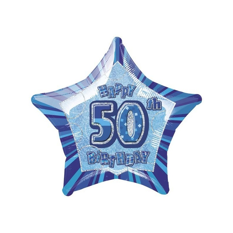 Unique Party 20 Inch Star Foil Balloon - 50th Blue