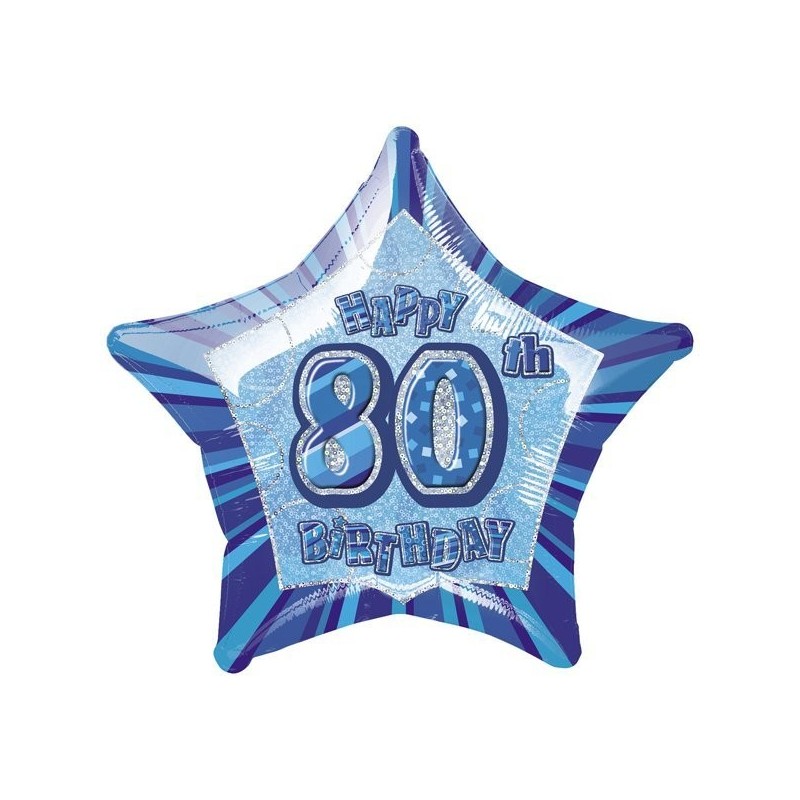 Unique Party 20 Inch Star Foil Balloon - 80th Blue