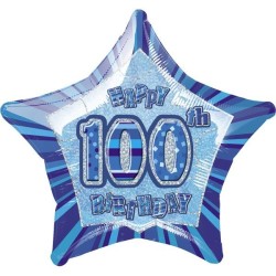 Unique Party 20 Inch Star Foil Balloon - 100th Blue