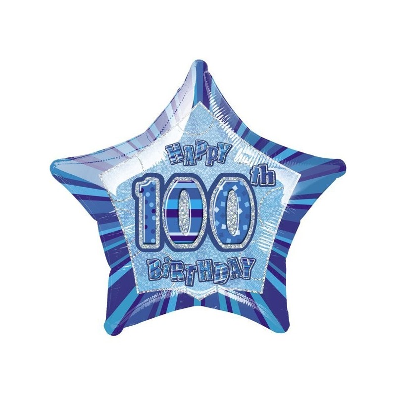 Unique Party 20 Inch Star Foil Balloon - 100th Blue