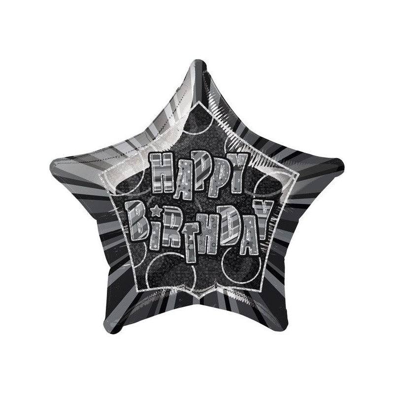 Unique Party 20 Inch Star Foil Balloon - Birthday Black/Silver