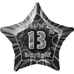 Unique Party 20 Inch Star Foil Balloon - 13th Black/Silver