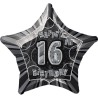 Unique Party 20 Inch Star Foil Balloon - 16th Black/Silver