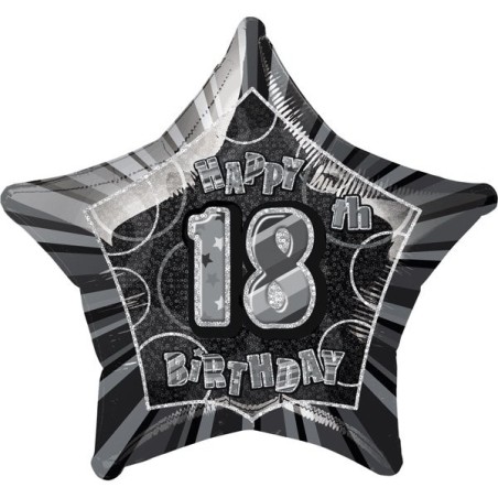 Unique Party 20 Inch Star Foil Balloon - 18th Black/Silver