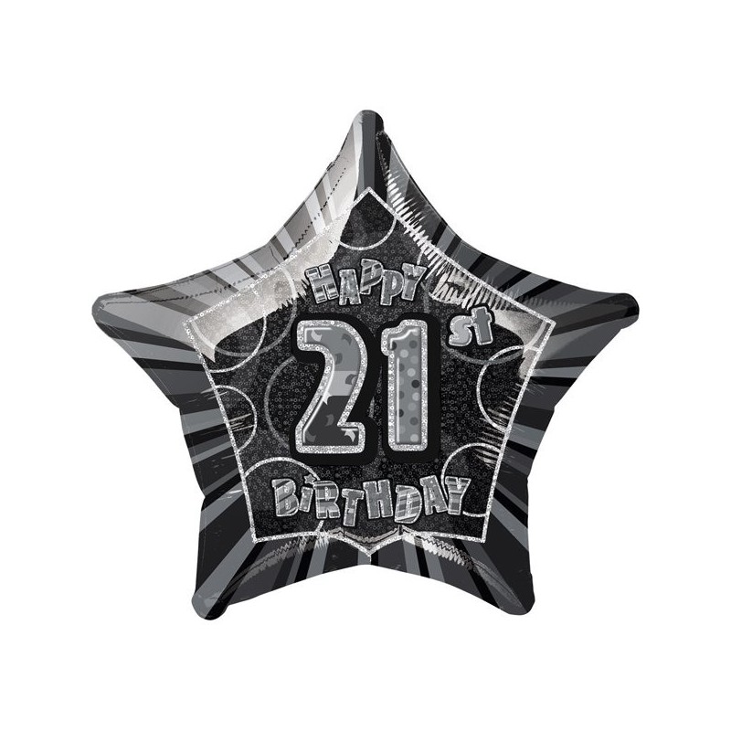 Unique Party 20 Inch Star Foil Balloon - 21st Black/Silver