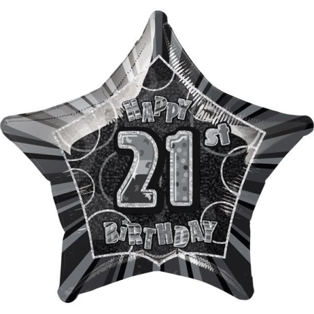 Unique Party 20 Inch Star Foil Balloon - 21st Black/Silver