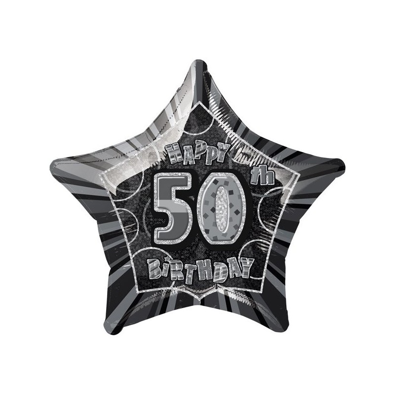 Unique Party 20 Inch Star Foil Balloon - 50th Black/Silver