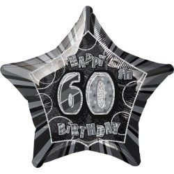 Unique Party 20 Inch Star Foil Balloon - 60th Black/Silver