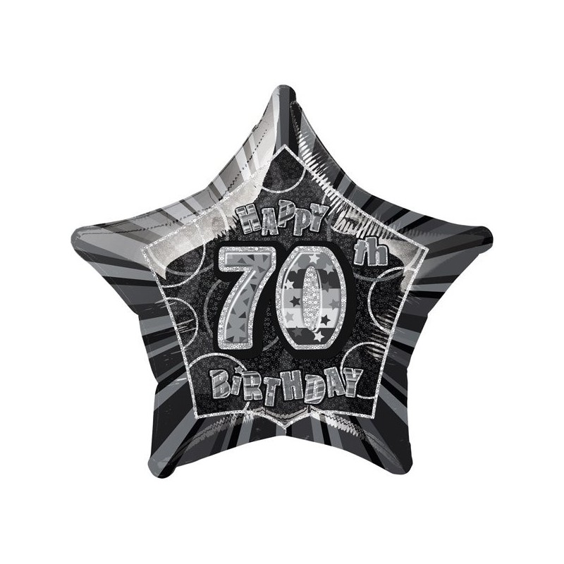 Unique Party 20 Inch Star Foil Balloon - 70th Black/Silver
