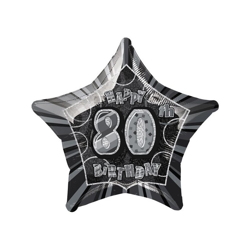 Unique Party 20 Inch Star Foil Balloon - 80th Black/Silver