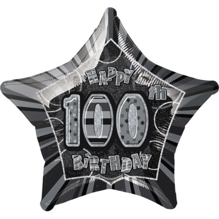Unique Party 20 Inch Star Foil Balloon - 100th Black/Silver