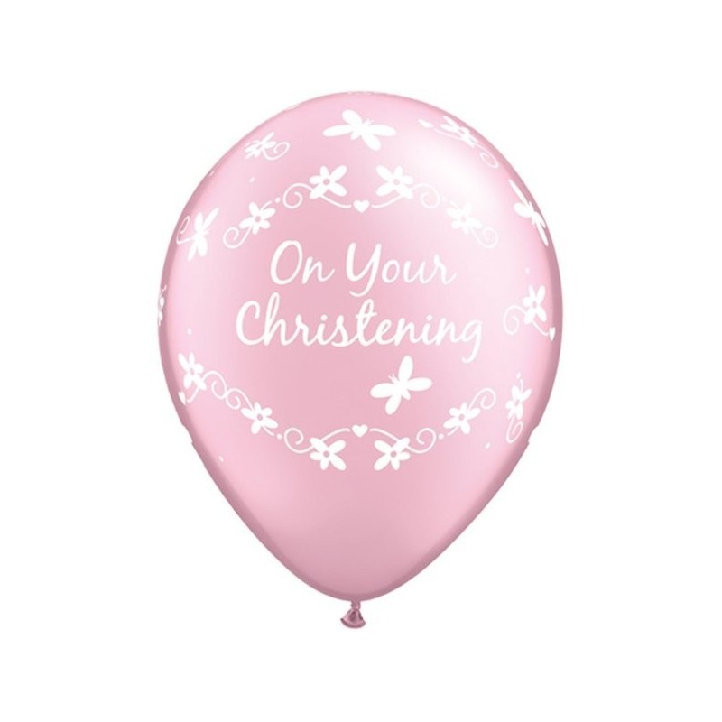 Qualatex 11 Inch Pink Latex Balloon - Christening Butterflies