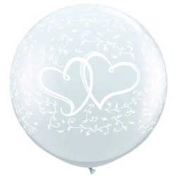 Qualatex 3 Foot Clear Latex Balloon - Entwined Hearts
