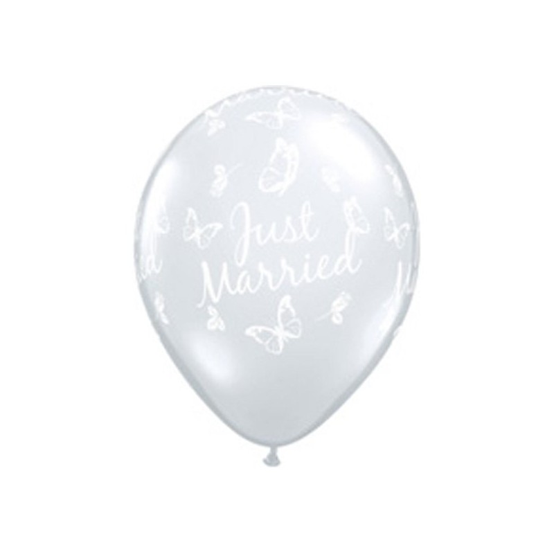 Qualatex 16 Inch Clear Latex Balloon - Just Married Butterflies