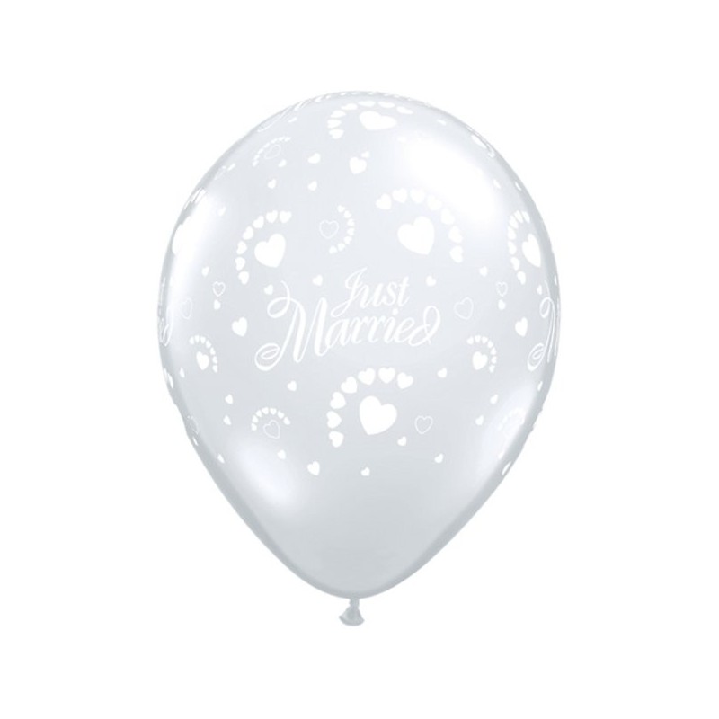Qualatex 16 Inch Clear Latex Balloon - Just Married Hearts