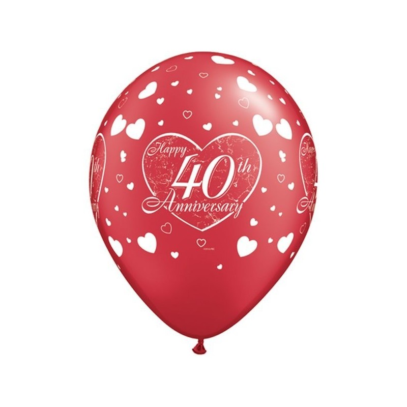 Qualatex 11 Inch Red Latex Balloon - 40th Anniversary