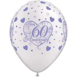 Qualatex 11 Inch White Latex Balloon - 60th Anniversary