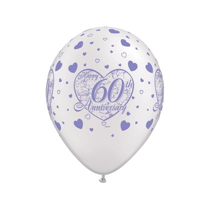 Qualatex 11 Inch White Latex Balloon - 60th Anniversary