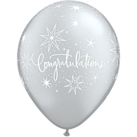 Qualatex 11 Inch Black Silver Latex Balloon - Congratulations