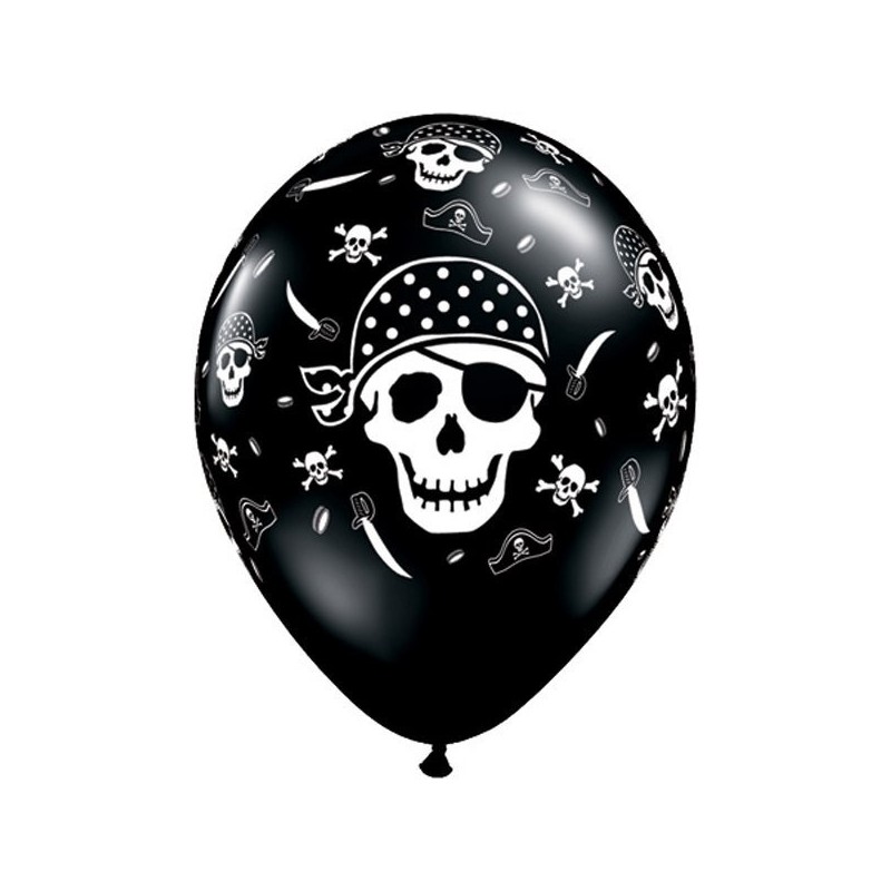 Qualatex 11 Inch Black Latex Balloon - Pirate Skull Bones