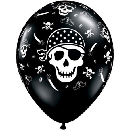 Qualatex 11 Inch Black Latex Balloon - Pirate Skull Bones