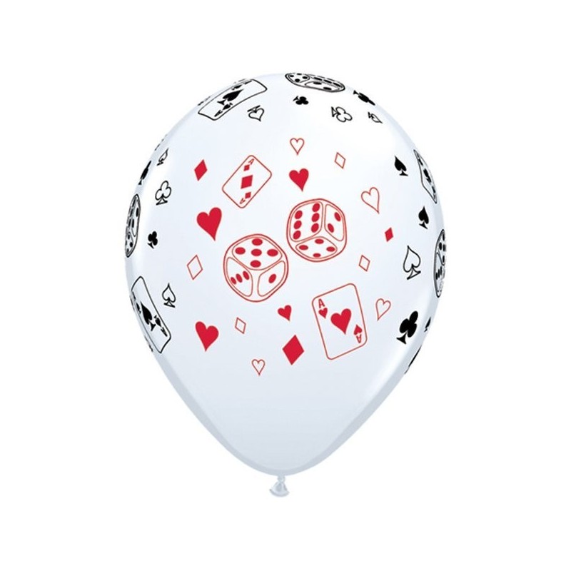 Qualatex 11 Inch White Latex Balloon - Cards Dice