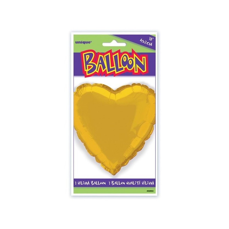 Unique Party 18 Inch Heart Foil Balloon - Gold