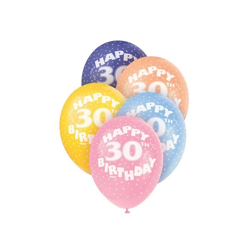 Unique Party 12 Inch Assorted Latex Balloon - 30th