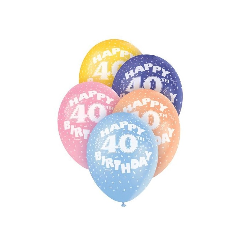 Unique Party 12 Inch Assorted Latex Balloon - 40th