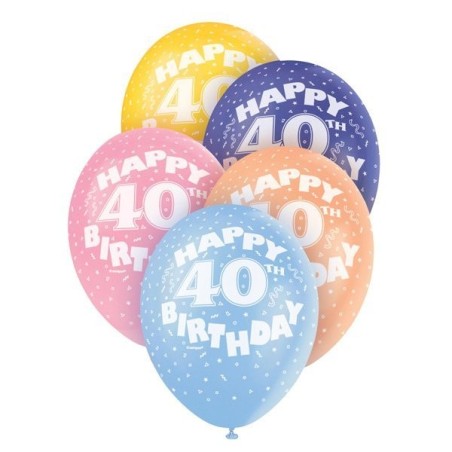 Unique Party 12 Inch Assorted Latex Balloon - 40th