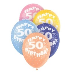 Unique Party 12 Inch Assorted Latex Balloon - 50th