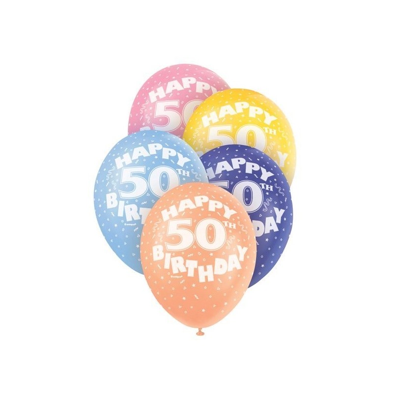 Unique Party 12 Inch Assorted Latex Balloon - 50th