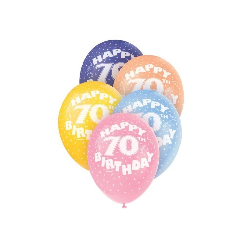 Unique Party 12 Inch Assorted Latex Balloon - 70th