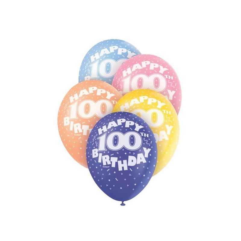 Unique Party 12 Inch Assorted Latex Balloon - 100th