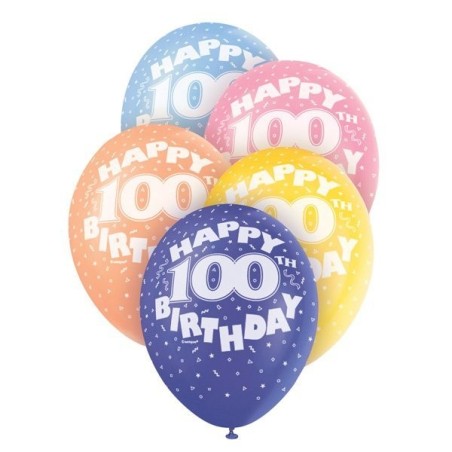 Unique Party 12 Inch Assorted Latex Balloon - 100th