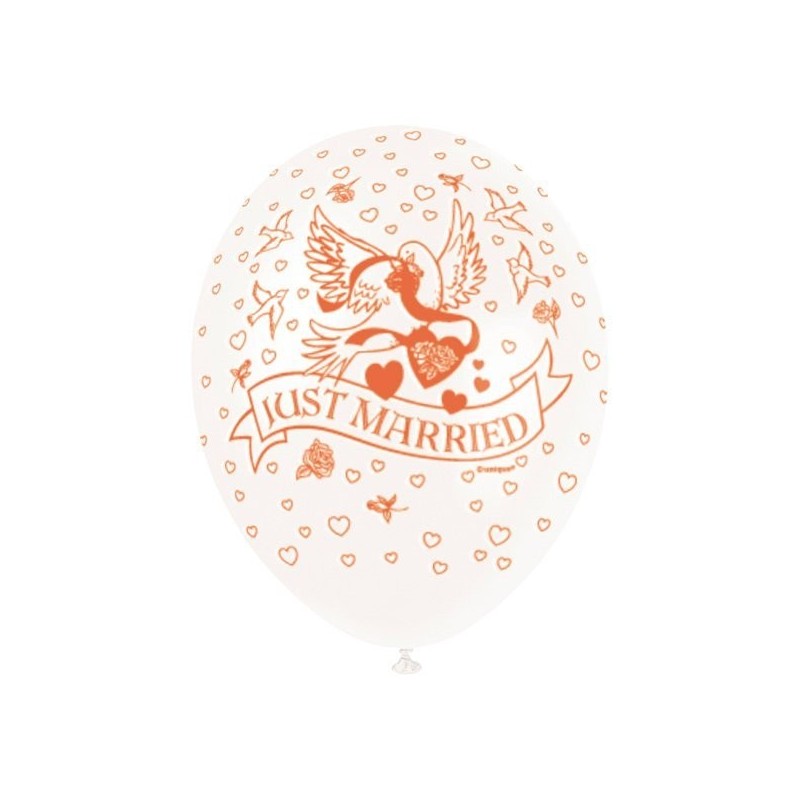 Unique Party 12 Inch Latex Balloon - Just Married White