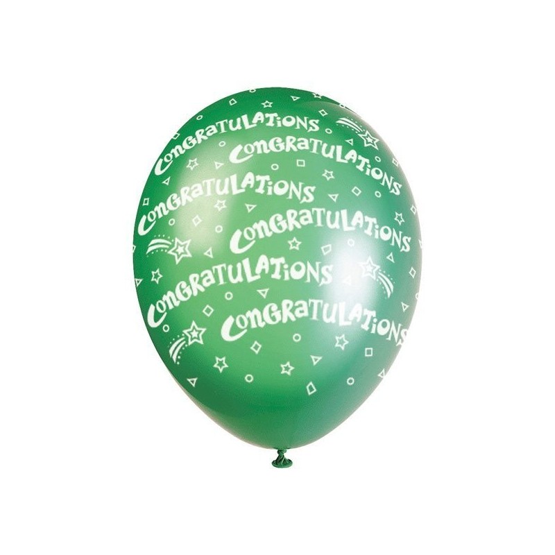 Unique Party 12 Inch Assorted Latex Balloon - Congrats