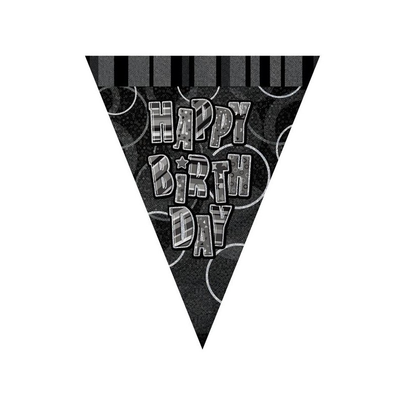 Unique Party Black-Silver Pennant Bunting - Birthday