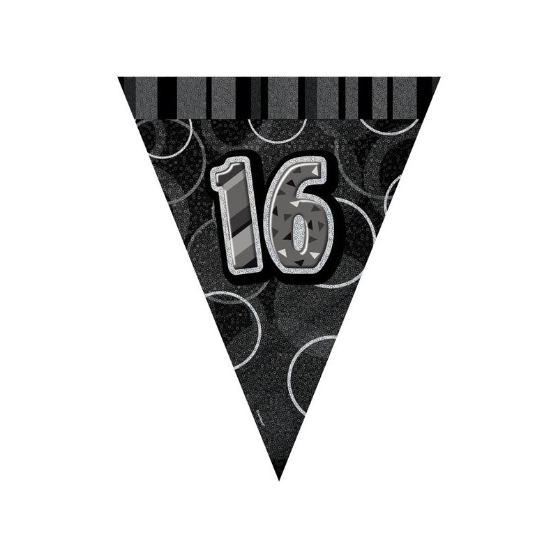 Unique Party Black-Silver Pennant Bunting - 16