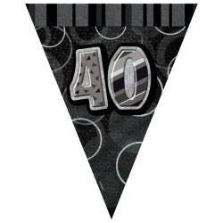 Unique Party Black-Silver Pennant Bunting - 40
