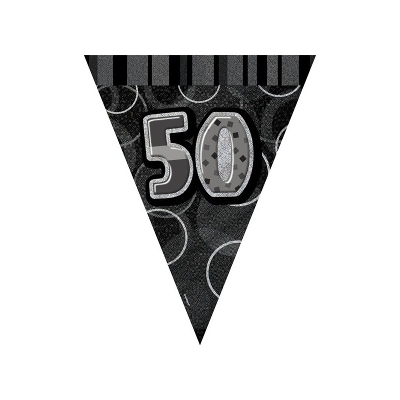Unique Party Black-Silver Pennant Bunting - 50