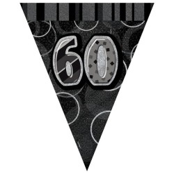 Unique Party Black-Silver Pennant Bunting - 60