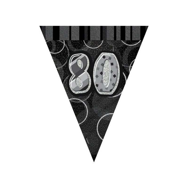 Unique Party Black-Silver Pennant Bunting - 80