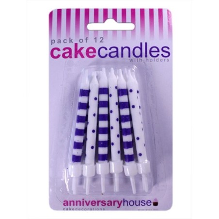 Creative Party Spot & Stripe Candles - Purple White