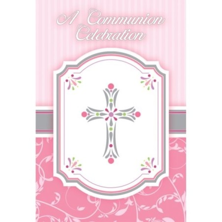 Amscan Postcard Invites - Communion Blessing Pink