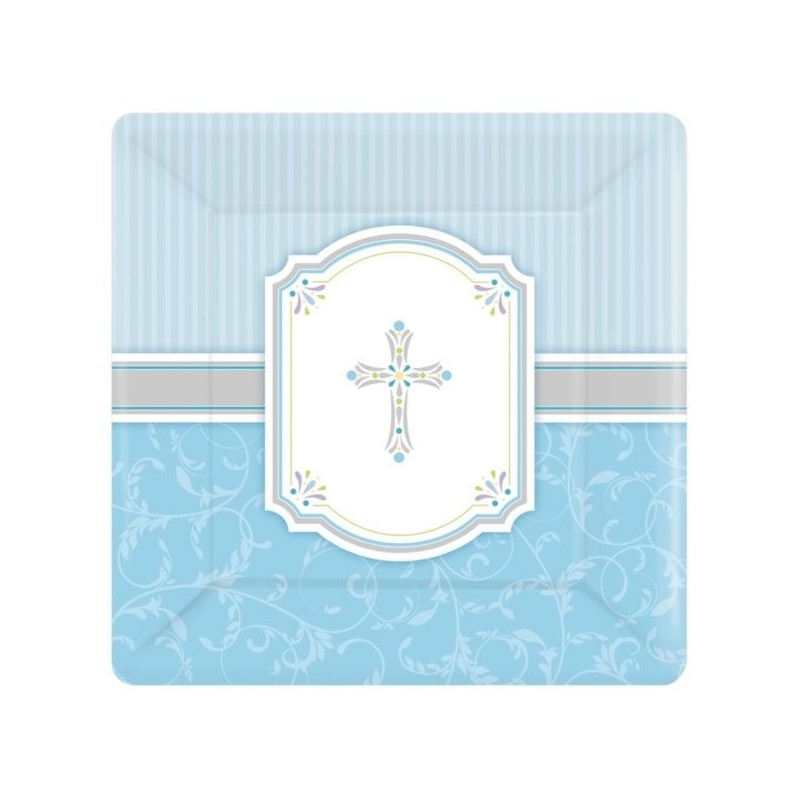Amscan Square Plates - Communion Blessing Blue