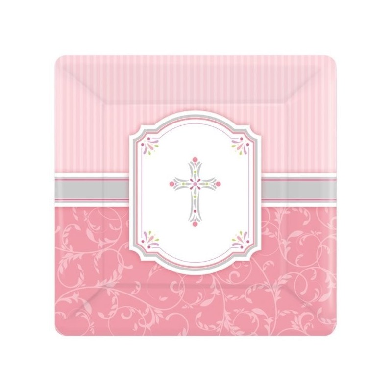 Amscan Square Plates - Communion Blessing Pink