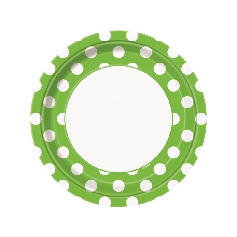 Unique Party 9 Inch Plates - Lime Green Dots