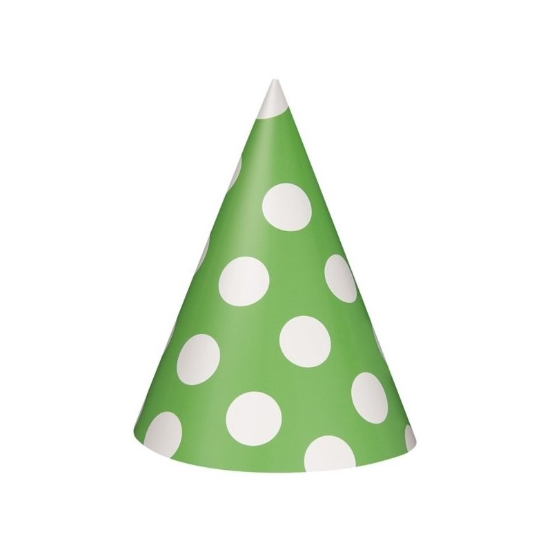 Unique Party Party Hats - Lime Green Dots
