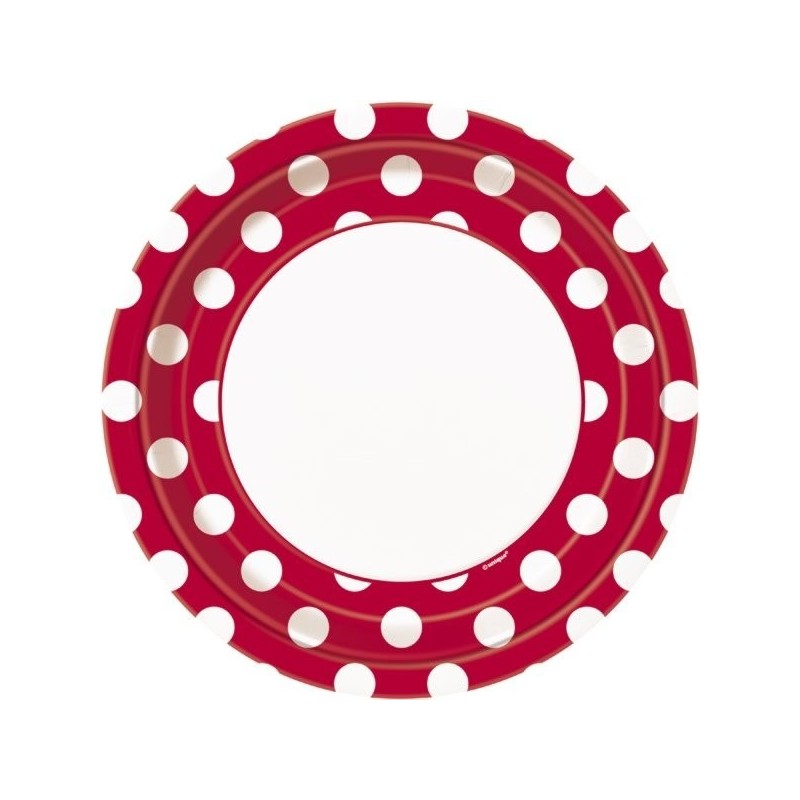 Unique Party 9 Inch Plates - Ruby Red Dots